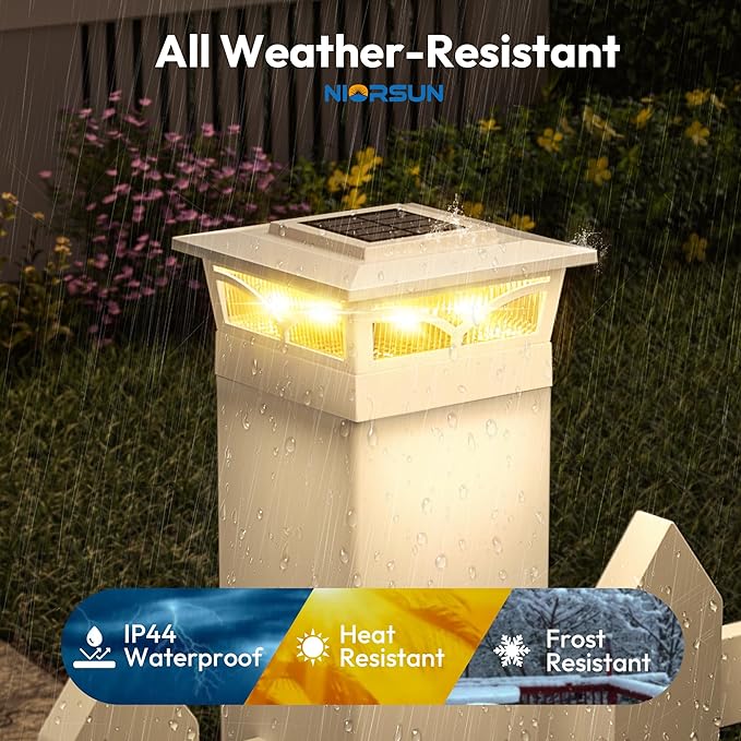NIORSUN Solar Post Cap Lights Outdoor, 2 Modes LED, Deck Fence Post Solar Lights for 3.5x3.5 4x4 Wood Vinyl, 5x5 Vinyl Caps Patio Garden Decoration, Warm White/Cool White Lighting White 6 Pack
