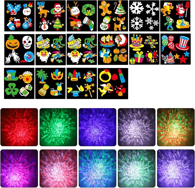 Slide Show Christmas LED Holiday Projector Outdoor, Waterproof 2-in-1 Ocean Wave Effect Christmas Projector Lights with 16 Slides Patterns & 10 Colors for House Garden Yard Xmas Decorations
