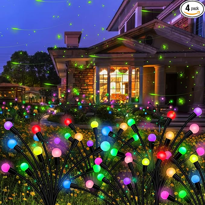 Kohlrabi Solar Garden Lights Outdoor, 4 Pack 40 LED Solar Firefly Lights Waterproof, Sway by Wind, Solar Swaying Light for Yard Patio Backyard Garden Planter Flower Bed Pathway Outdoor Decoration