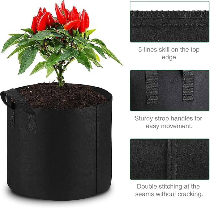 12-Pack 15 Gallon Grow Bags Heavy Duty Thickened Nonwoven Fabric Pots with Durable Handles