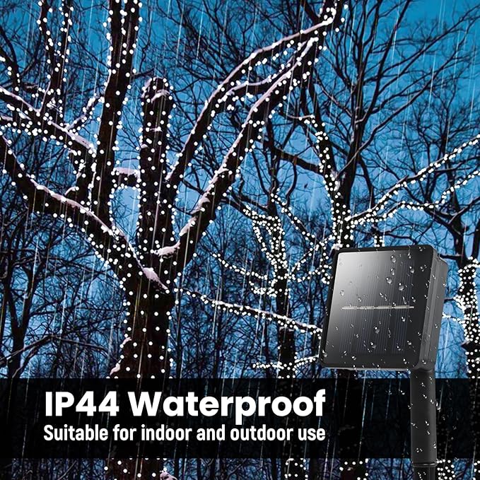Solar String Lights 2 Pack 100ft Outdoor Waterproof 200 Led Fairy Lights 8 Modes - Ideal for Garden, Courtyards, Trees (Cool White)