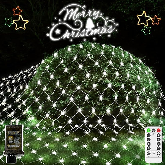 JXLEDAYY Christmas Net Lights Outdoor 200 LED 9.8x6.6 FT Mesh Lights for Bush Waterproof Fairy String Lights Plug in with Remote Timer 8 Modes for Garden Yard Bush Tree Patio Decor-Cool White