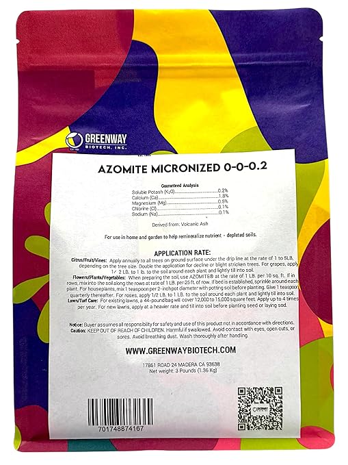 Greenway Biotech Azomite Rock Dust Volcanic Ash Organic Fertilizer with Micronutrient and Trace Minerals- Natural Mineral Soluble Plant Fertilizers for Enhances and Increases Crop Yield (3 Pounds)