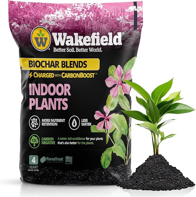 Wakefield Premium Biochar Indoor Plant Potting Mix with CarbonBoost – Professional Grade Soil for Houseplants & Indoor Plants – Organic Compost Potting Soil with Pine Bark and Worm Casting – 4 Quart
