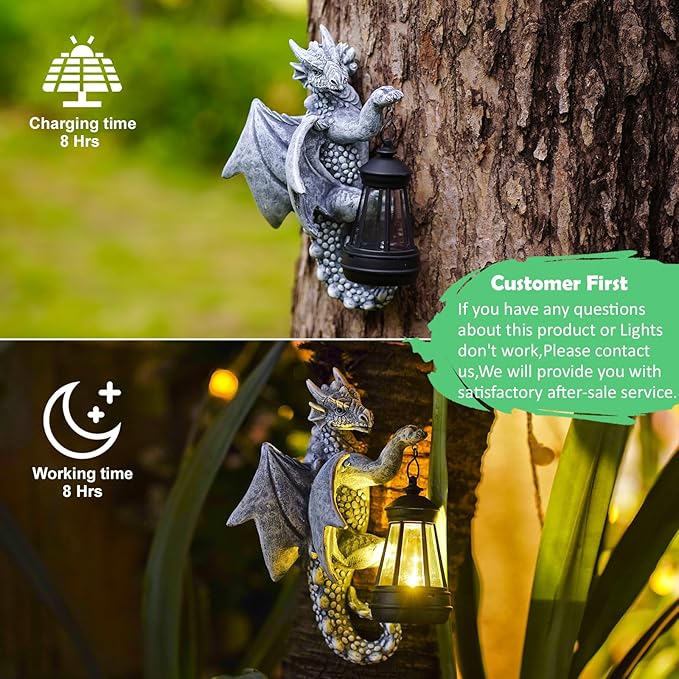 Solar Garden Decor Dragon Tree Hugger - 9.3 Inch Garden Statues Lawn Ornaments for Outside Balcony Yard Whimsical Art Outdoor,Mothers Day Gifts for Mom Grandma Women