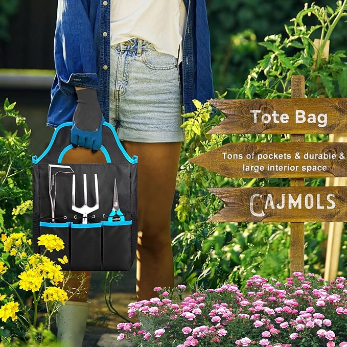 Ergonomic Garden Tool Set, Heavy Duty 11 Pcs Gardening Tool Bag Lightweight Aluminium Alloy Tools with Non-Slip Ergonomic Handle, Durable Storage Tote Bag, Gardening Hand Tools