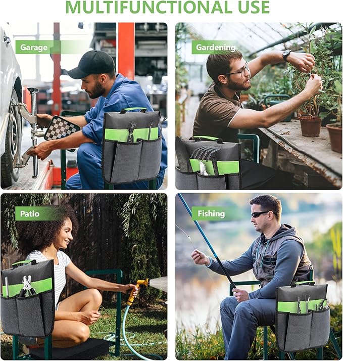 Garden Kneeler and Seat Heavy Duty,Foldable Gardening Stool with Anti-Tipping，10" Thicken & Widen Soft Kneeling Pad,Great Gardening Gifts for Women and Men, Bench Comes with Tool Pouch,Green