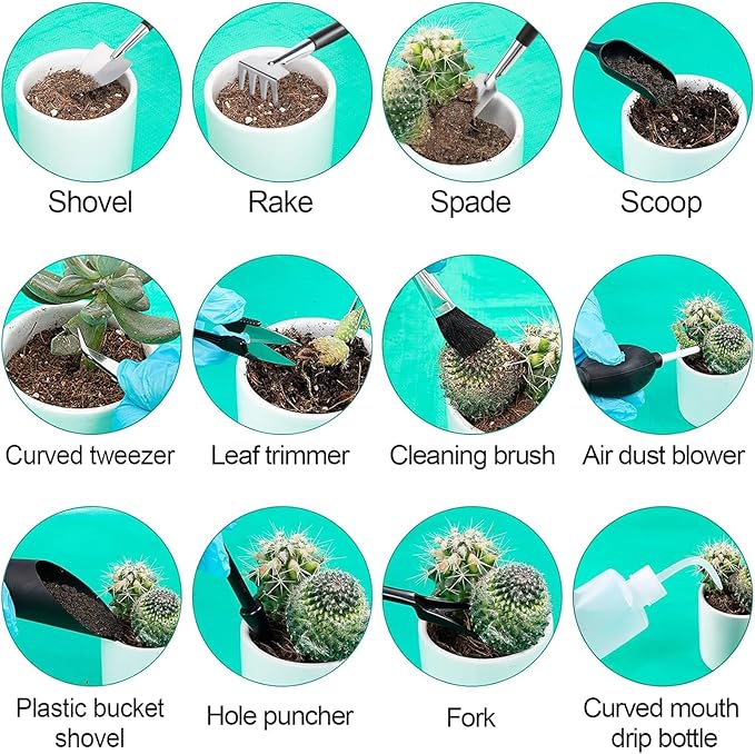 20 pcs Succulent Tool Set - 39.4" Indoor Plant Repotting Mat and 19 Pcs Mini Succulent Hand Tools, Garden Flower Plants Transplanting Supplies for Christmas Holiday Gardening Gifts Outdoor, Green