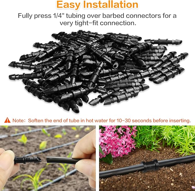 Drip Irrigation Coupling Fittings：120 Pieces Barbed Coupler Irrigation Parts with Sharp End Fits for 1/4 Inch Irrigation Tubing Drip Line Connectors for Garden Lawn Irrigation System