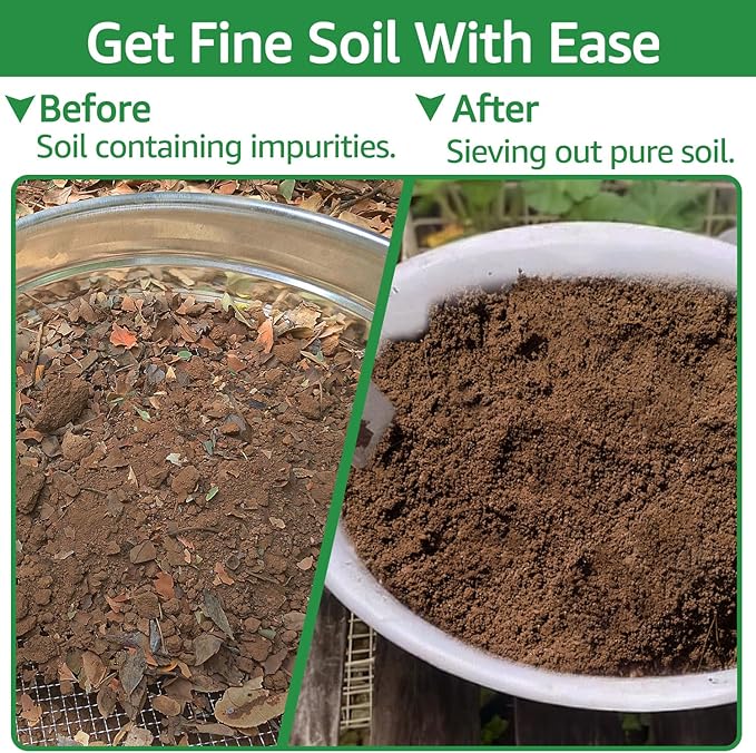 19'' Extra Large Soil Sifter with Handles, Compost Sifter for Gardening, Dirt Sifter,Rock Sifter,Garden Sieve for Compost Dirt Rocks Pellet Gravel Sand Leaves,Garden Tool 19" x19"x4.3" with 1/4" Mesh