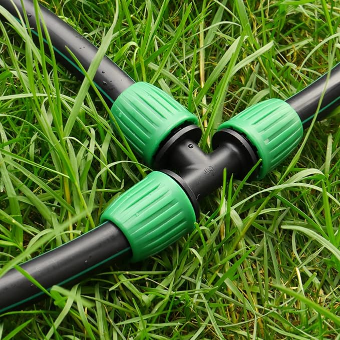 Drip Irrigation Fittings for 1/2 inch Tubing (0.60"-0.63" OD), 12 Pieces Barbed Tee Drip Parts Locked Tee Connectors, 3 Way Drip Line Nuts Connectors for 1/2" Drip Irrigation Hose (13mm ID)