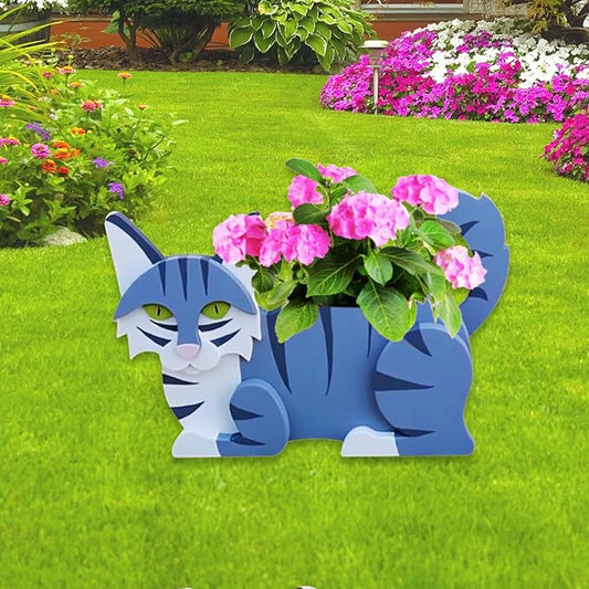 Sapphire White Cat Planter Plant Pots,Cute Garden Cat Flower Planter,Cat Planters Birthday Gifts for Women,Office,Indoor/Outdoor Decor（12.5 * 5.12 * 7.8in）