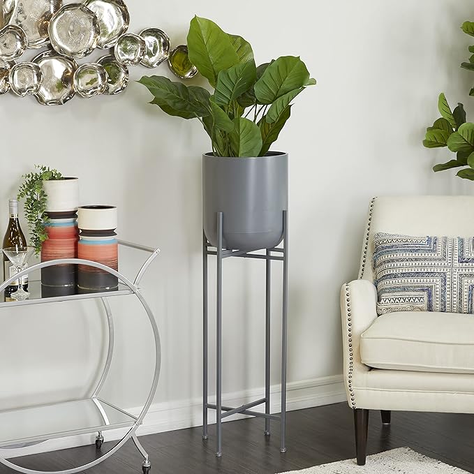 Deco 79 CosmoLiving by Cosmopolitan Metal Round Planter with Removable Stand, 13" x 13" x 42", Gray