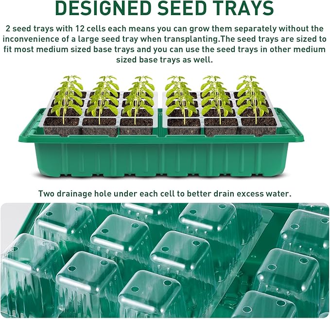 Verdenu Seed Starter Tray with Grow Lights and Heat Mat, Extra Large 24-Cell Seed Growing Tray with heightened Lid, Seed Trays with Humidity Domes for Propagation and Germination for Indoor Plants