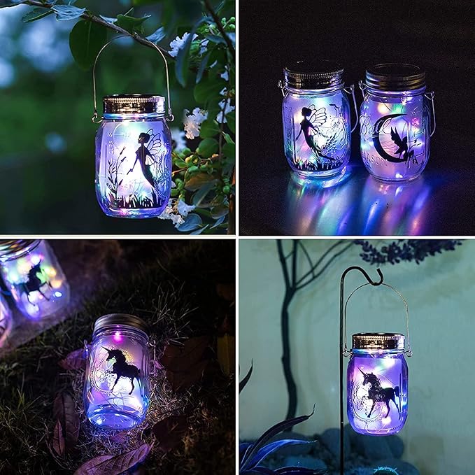 8 Pack Solar Outdoor Fairy Star Firefly Jar Lids Lights,Solar Fairy String Lids Lights（No Jars）,Waterproof Lantern Mason String Solar Lights with Hangers for Regular Mouth Jars