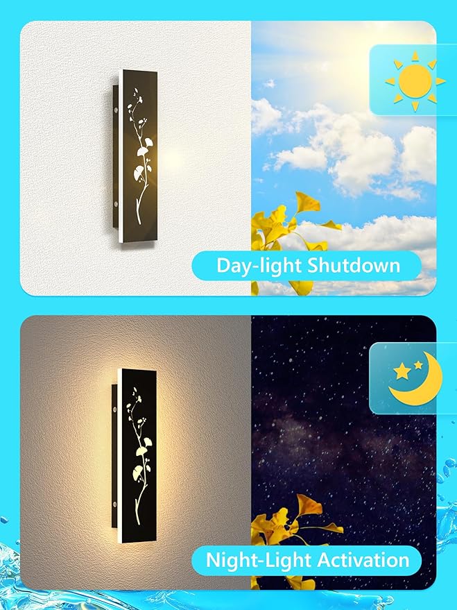 Modern Outdoor Wall Lights 31.5inch LED Long Wall Sconce 3000K Ginkgo Hollow Design Wall Mount Porch Lights 25W Exterior Lighting Fixtures for Patio Balcony Terrace Garden