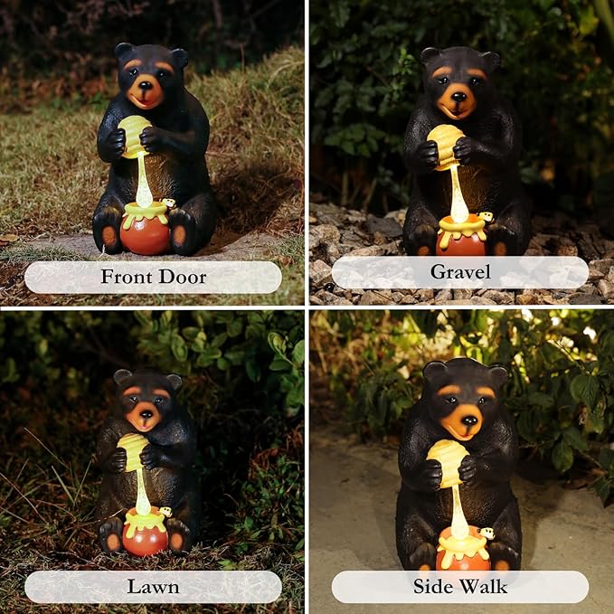 Black Bear Decor, Bear Statue, Solar Garden Statue for Outside, Solar Garden Yard Patio Decor, Outdoor Statue for Garden, Outdoor Decor for Patio, Garden Decoration, Gardening Gifts for Women