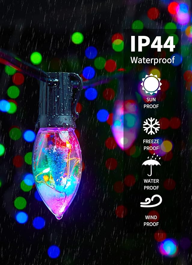 C9 LED Christmas Lights Outdoor, 25 Ft C9 String Lights with 20 Shatterproof LED Bulbs, 3 Light Mode, Connectable Waterproof Christmas Tree Lights for Outside Indoor Holiday Garden Decor, Multicolor
