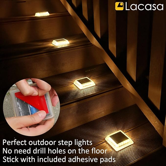Lacasa Outdoor Solar Light, 4 Pack 30LM IP68 Waterproof Solar Garden Light Auto On/Off Solar Lighting for Stairs Paths Paths Paths Patio Deck Dock, Warm White 2700K