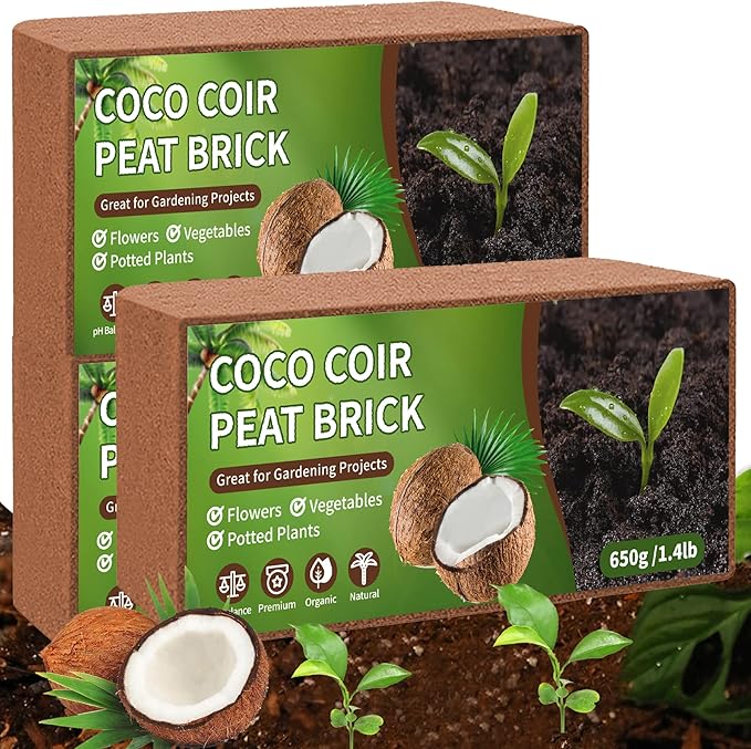 Coco Coir Bricks Potting Soil, 3 Pack Natural Organic Compressed Coconut Fiber Soil Alternative to Peat Moss for Indoor Outdoor Plants Gardening Flowers Vegetables and Herbs
