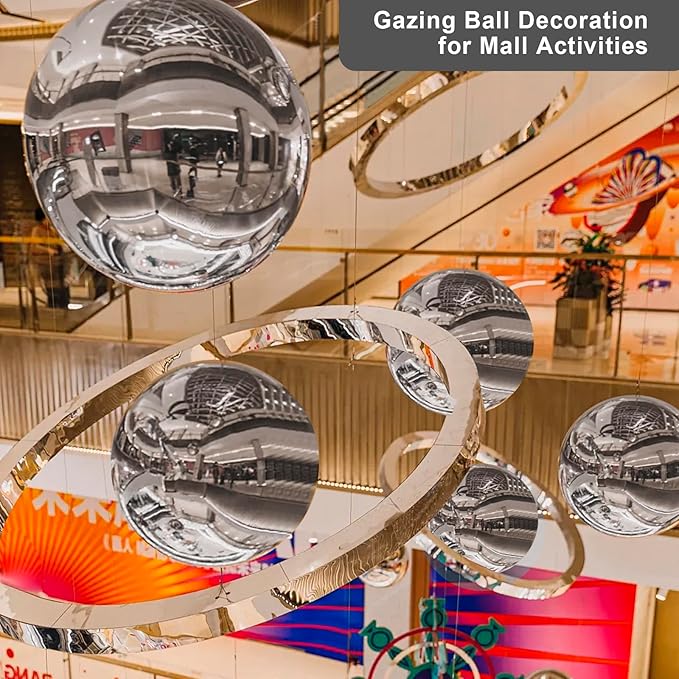 Nerien Gazing Ball, Stainless Steel Garden Mirror Globe, Polished Ornament Sphere, Hollow Floating Reflective Hemisphere, for Home Outdoor Pond Housewarming Swimming Pool Decoration, Silver, 10Pcs