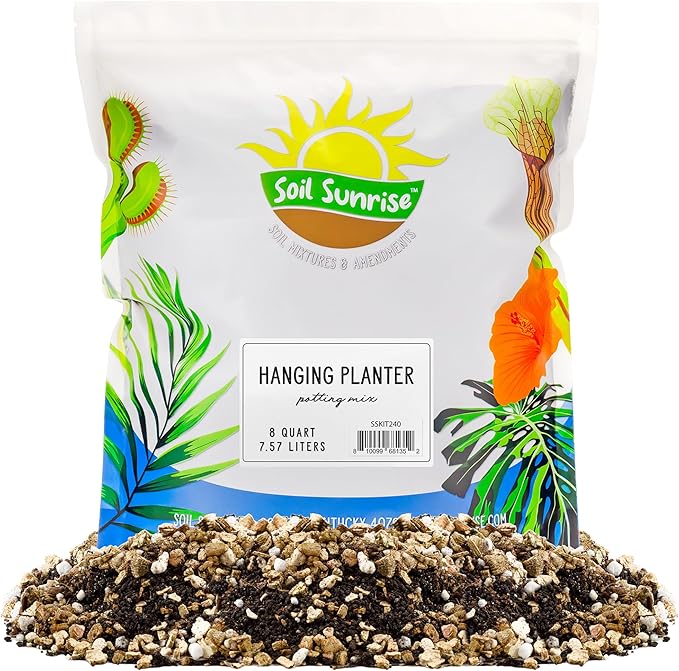 Hanging Planter Potting Soil Mix (8 Quarts), Lightweight Potting Mix Optimized for Indoor/Outdoor Hanging Pots/Baskets
