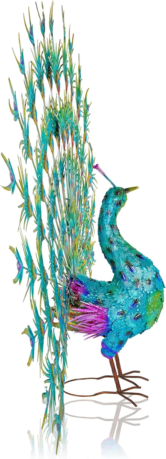 Alpine Corporation HEH376 Jumbo Sized Iron Majestic Peacock Decor, Elegant Garden & Patio Bird Statue, 55" H, Green