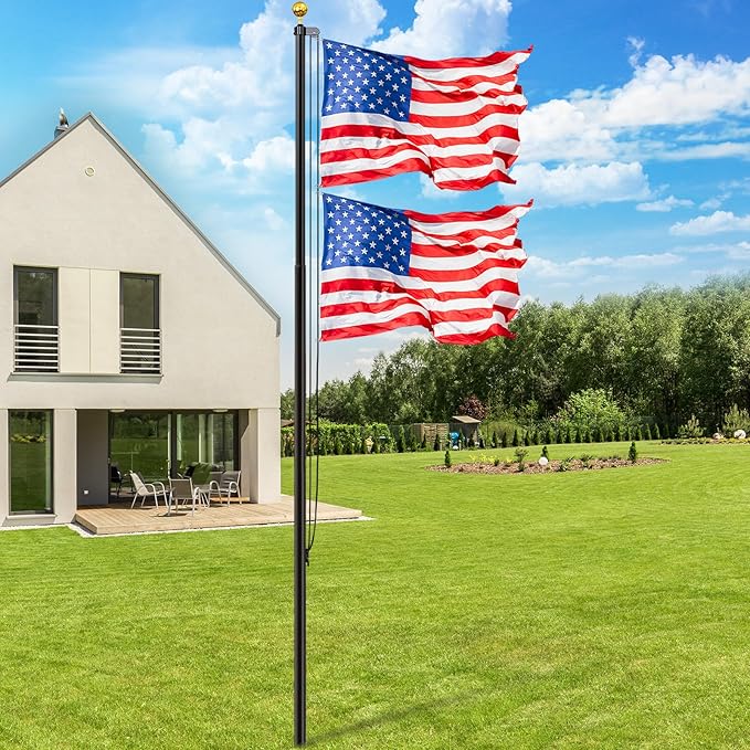 Flag Pole for Outside in Ground, 20FT Sectional Extra Thick Flagpole Kit, Heavy Duty Aluminum Outdoor Flag Poles with 3x5 American Flag for Yard, Garden, Residential or Commercial, Black