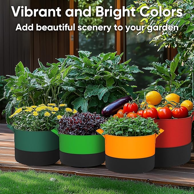 6 Pack 10 Gallon Grow Bags - 350G Heavy Duty Thickened Colorful Potato Grow Bags with Handles, Felt Nonwoven Garden Fabric Bags Gardening Pots for Vegetable Fruit Flowers Herbs Tomato Growing
