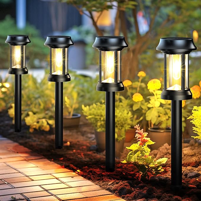 Solar Pathway Lights, 8 Pack Glass Solar Lights Outdoor, Solar Stake Lights Landscape Lighting for Outside Path Walkway Driveway Sidewalk Lawn Yard Garden Decor