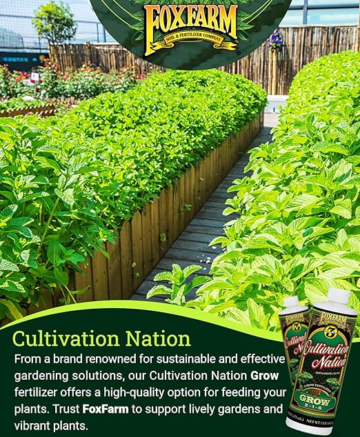 FoxFarm Cultivation Nation Grow Fertilizer - Formula for Optimal Vegetative Growth, Perfect for Soil, Soilless Media, Hydroponics & Aeroponics - Part 1 of 3-Part Feeding Program- NPK 2-1-6 (Pint)