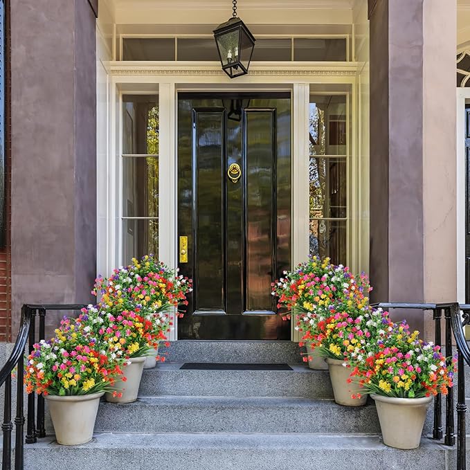 24 Bundles Artificial Flowers Outdoor,No Fade Fake Plastic Flowers Faux Plants for Decoration Hanging Planters Indoor Outside Garden Porch Window Box Home Farmhouse Wedding