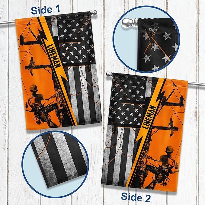 FLAGWIX Lineman American Flag - Independence Day, 4th of July Decorations Outdoor Flags, Patriotic Decor for Home, Yard, 30x40 House Flag - Double Sided, Heavy Duty Canvas, Decorative Outdoor Flags