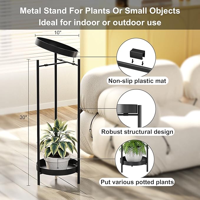 30" Plant Stand, 2 Tier Metal Flower Plants Holder with 2 Removable Display for Indoor or Outdoor,Pot Plant Planter Display(30 X 10in,Black)