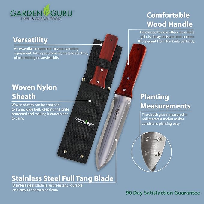 Garden Guru Hori Hori Garden Tool Deluxe Set for Weeding, Digging, Pruning, and Cultivating - Stainless Steel Full Tang Blade (4 Pack)