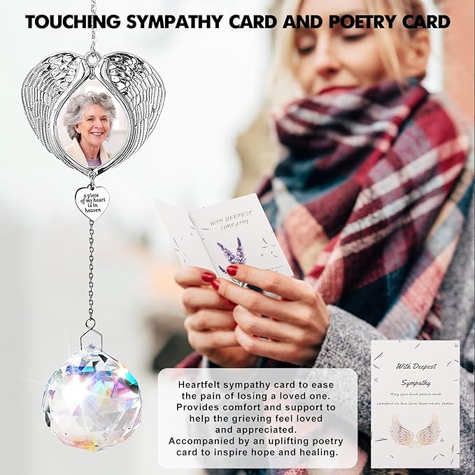 Memorial Gifts for Loss of Loved One, Sympathy Gifts Personalized Memorial Picture Frame Ornament - SunCatcher Crystal Ball, Rainbow Bereavement Gift Ideas for Loss of Mom, Dad, Friend
