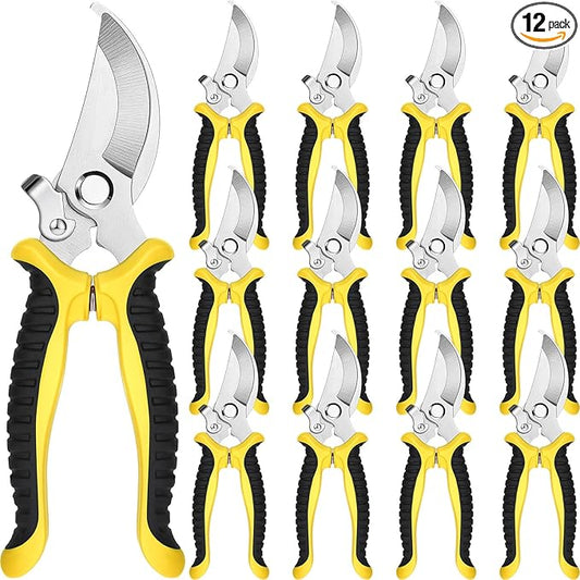 Lothee 12 Pcs Pruning Shears Bulk for Gardening Flower Shears, Floral Scissors 7.5 Inch Bypass Garden Hand Shears Clippers for Cutting Flowers, Trimming Plants Heavy Duty Garden Tools(Yellow)