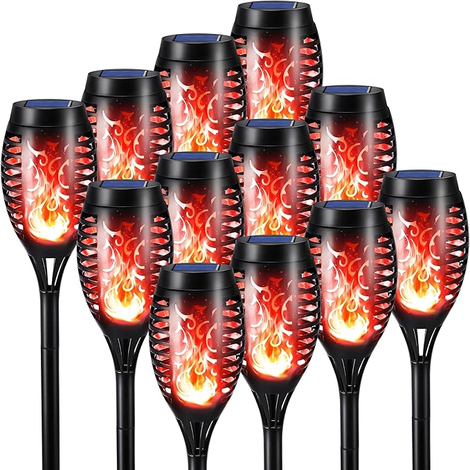 Toodour Solar Torch Flame Lights, 6 Pack Solar Lights Outdoor with Flickering Flame, Waterproof Solar Pathway Lights Landscape Decoration Lighting for Garden, Lawn, Yard, Outdoor Decor - Red