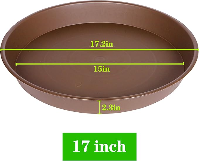 4 Pack of 16 17 inch Plant Saucer (15 inch Base), 2.3" Depth, Heavy Duty Deep Plant Trays for Pots, Bird Bath Bowls, Plant Water Saucers for Indoors, Planter Drip Trays (17", Chocolate)