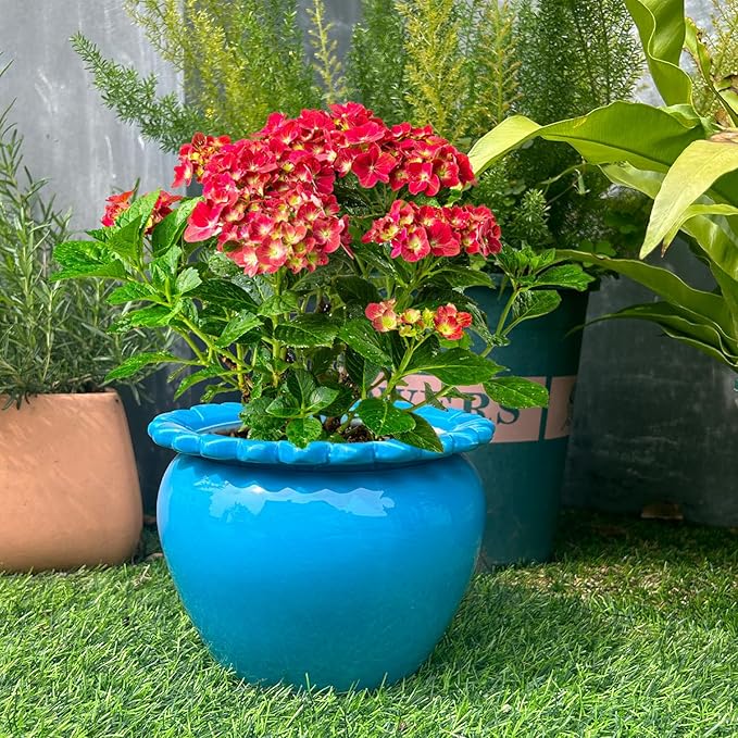 10.5in Large Ceramic Planters for Indoor Plants Blue Self-Watering Terracotta Planter Green Dolomite Clay Morden Decor Simple Irrigation Terracotta Clay Pots with Creamic Reservoir