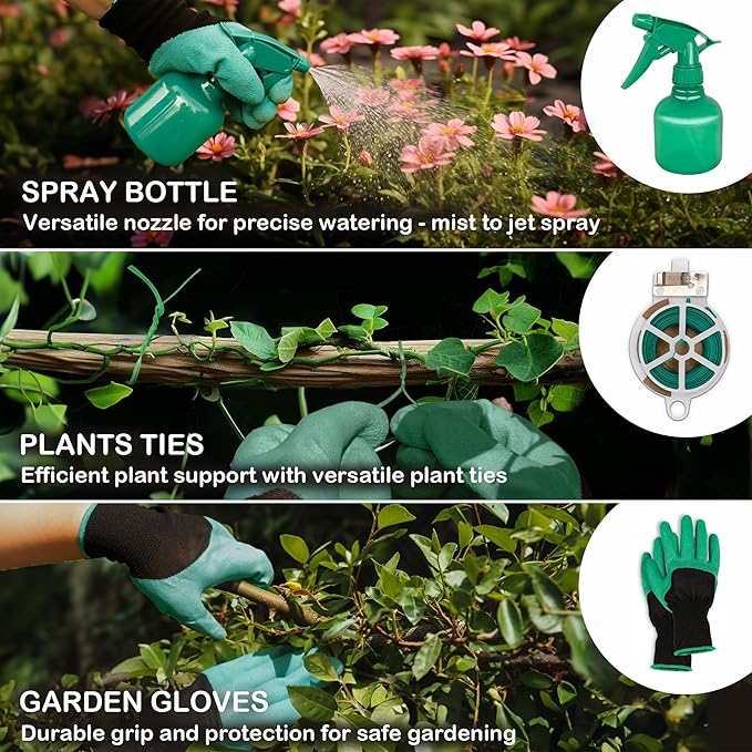 Gardening Hand Tool Kit 14PCS Heavy Duty Stainless Steel Garden Tool Set with Floral Garden Tote -Outdoor Gardening Transplanting Gifts for Woman