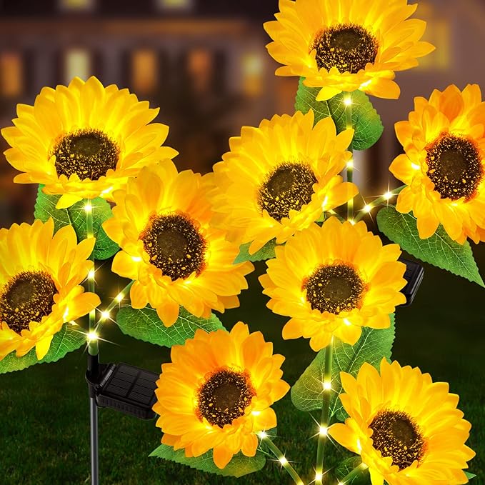 Solar Garden Lights Outdoor Waterproof, AHAORIGIN 3 Pack Sunflower Solar Lights for Outside with 9 Lifelike Sunflower, 36 Bright LED Solar Powered Outdoor Lights for Yard Pathway Garden Decorations