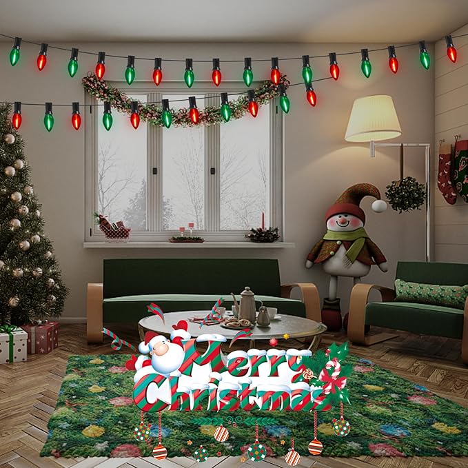 Abeja 25Ft Christmas Lights Multicolor, C7 Red Green Vintage Christmas Lights with 27 Glass Bulbs, Hanging Outdoor String Lights for Holidays, Christmas Prom Party Wedding Decor, Red/Green