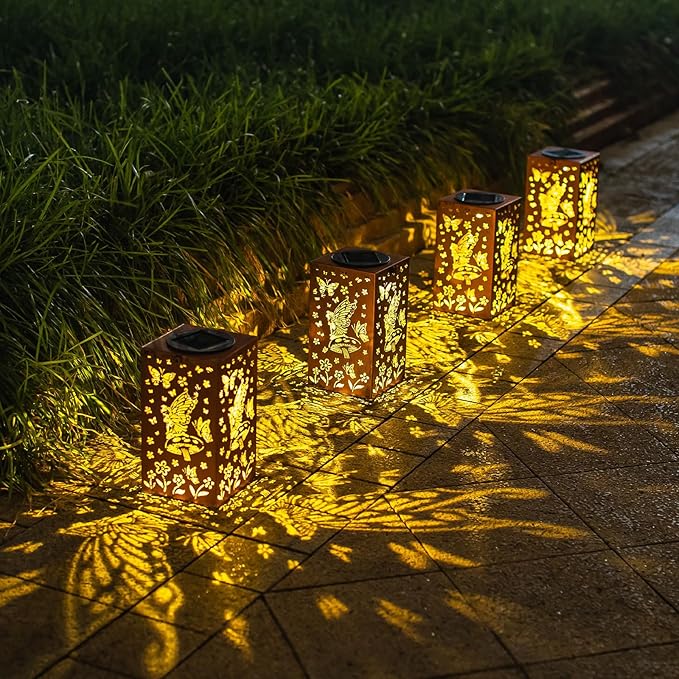 2pack Solar Lanterns Outdoor Hanging Butterfly Lights Metal Fairy Lantern Decorative Garden Waterproof Light Decor for Garden Patio,Yard ,Balcon ,Birthday Christmas Gifts for Mom Grandma Women