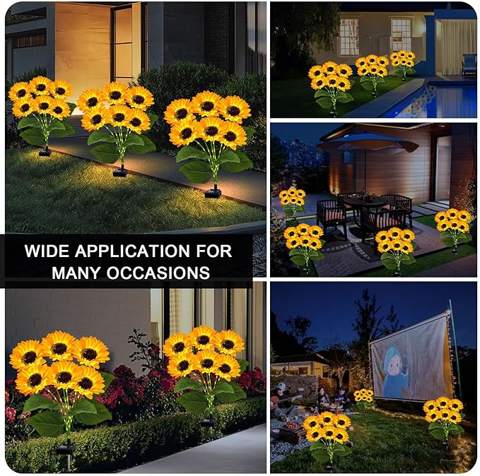 YJFWAL Solar Sunflower Lights 4 Pack with 24 Head Sunflower Outdoor Decorative Lights for Garden Gift for Mom and Friends, IP65 Waterproof Sunflower Garden Stake Lights for Yard Patio Lawn Pathway