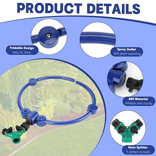 2Pcs 360° Tree Water System Tree Watering Ring 13 Inch Circle Sprinkler and Irrigation System Targeted Water with Y Hose Splitter for New Tree Outdoor Plants Raised Garden Beds Shrubs (Bule, Small)
