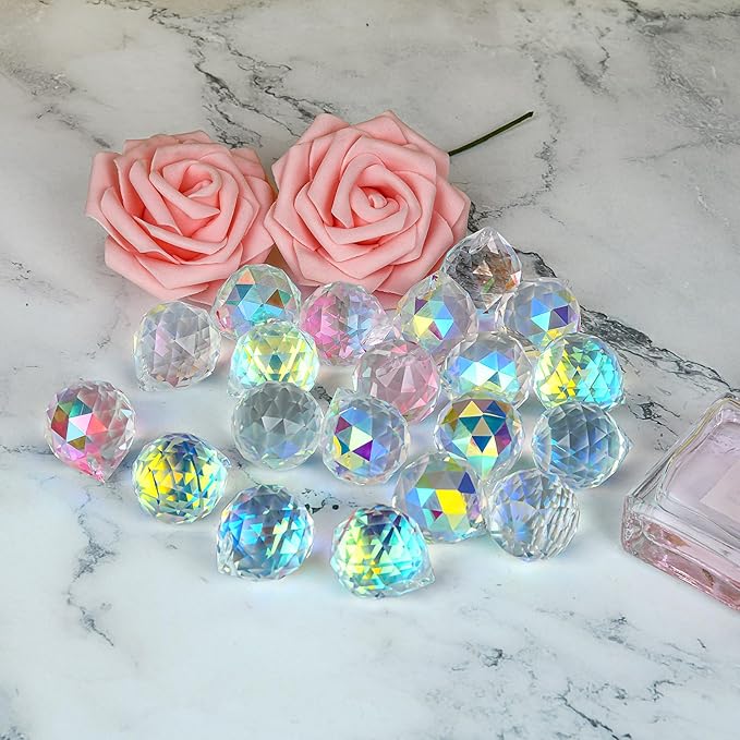MerryNine 30mm/1.18" 20pack Crystal Ball Prism Sunshine Catcher Rainbow Pendants Maker, Hanging Crystals Prisms for Windows, for Feng Shui, for Gift (AB Color)