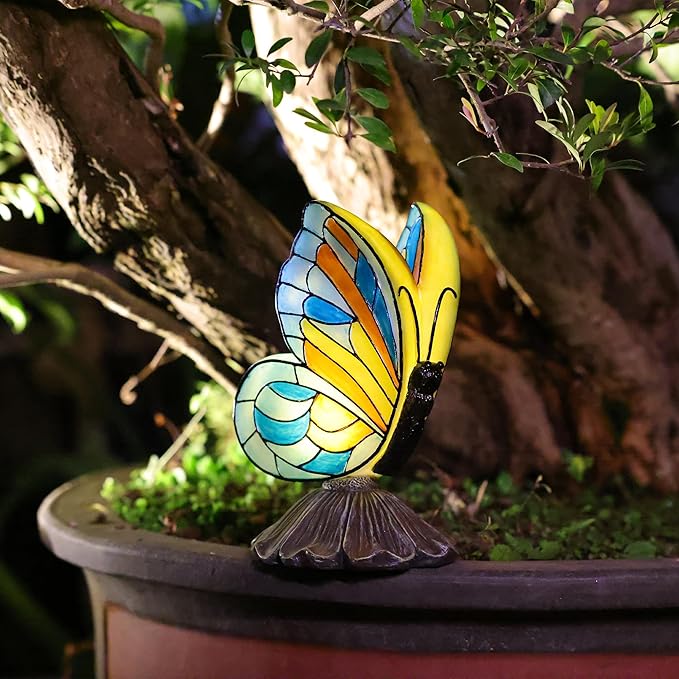 Solar Butterfly Garden Statues,Butterfly Decor for Outdoor,Resin Colorful Butterflies Figurine with Solar Light for Patio,Balcony,Yard,Lawn Ornament,Perfect Garden Gift