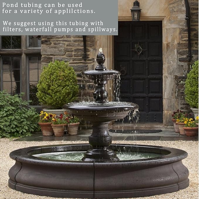 Pond Hose ID 1” × 10ft Black Corrugated Flexible Reinforced PVC Hose Vinyl Tubing for Pond Pump Fountain Garden Waterfall, Non-toxic & Kinkproof, with 2 clamps