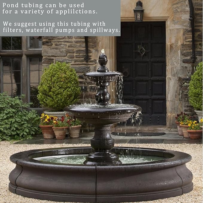 Pond Hose ID 1/2” × 10ft Black Corrugated Flexible Reinforced PVC Hose Vinyl Tubing for Pond Pump Fountain Garden Waterfall, Non-toxic & Kinkproof, with 2 clamps